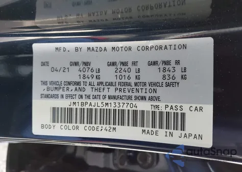 2021 Mazda Mazda3 2.5 S z USA, uszkodzony, nr VIN JM1BPAJL5M1337704